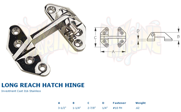 long reach stainless steel hatch hinge