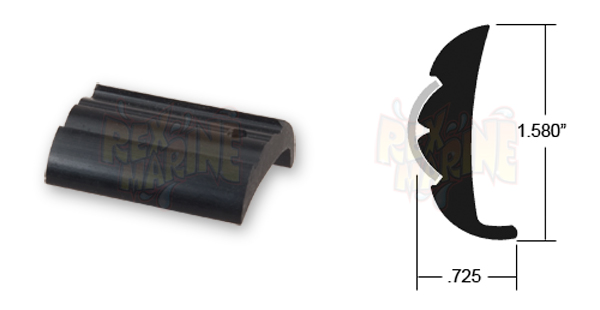 Black Vinyl Rubrail, 1.580" tall x .725" thickwith lip, for SS overlay trim - 60 ft coilIn Stock